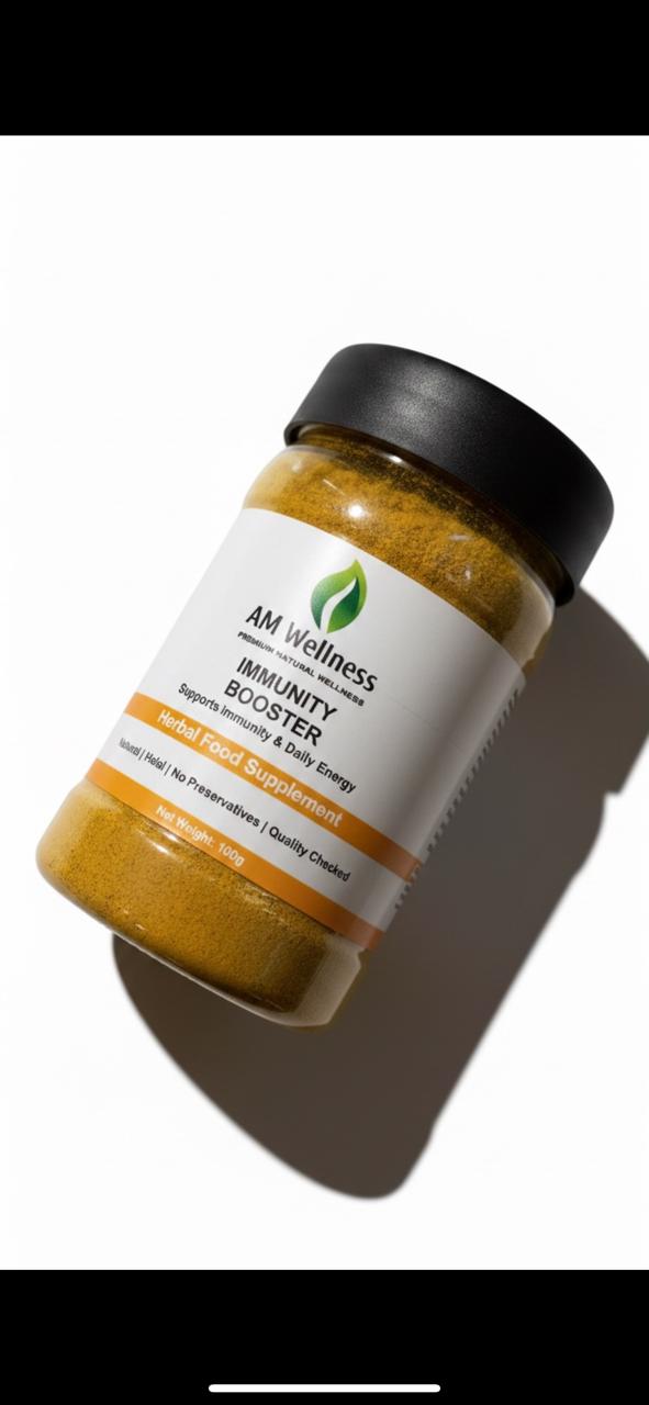 Jar of AM Wellness Immunity Booster on a white background