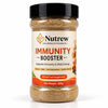 A 200g jar of Nutrew Immunity Booster herbal food supplement, featuring a clear plastic container filled with brown powder, a black lid, and a cream-colored label with orange and black text.