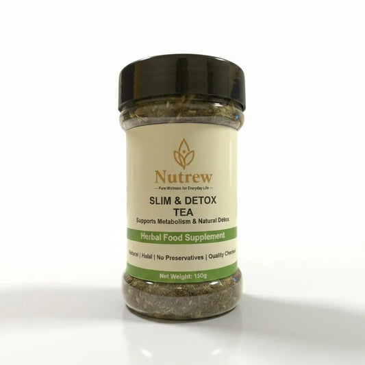 Jar of Nutrew Slim & Detox Tea on a white background