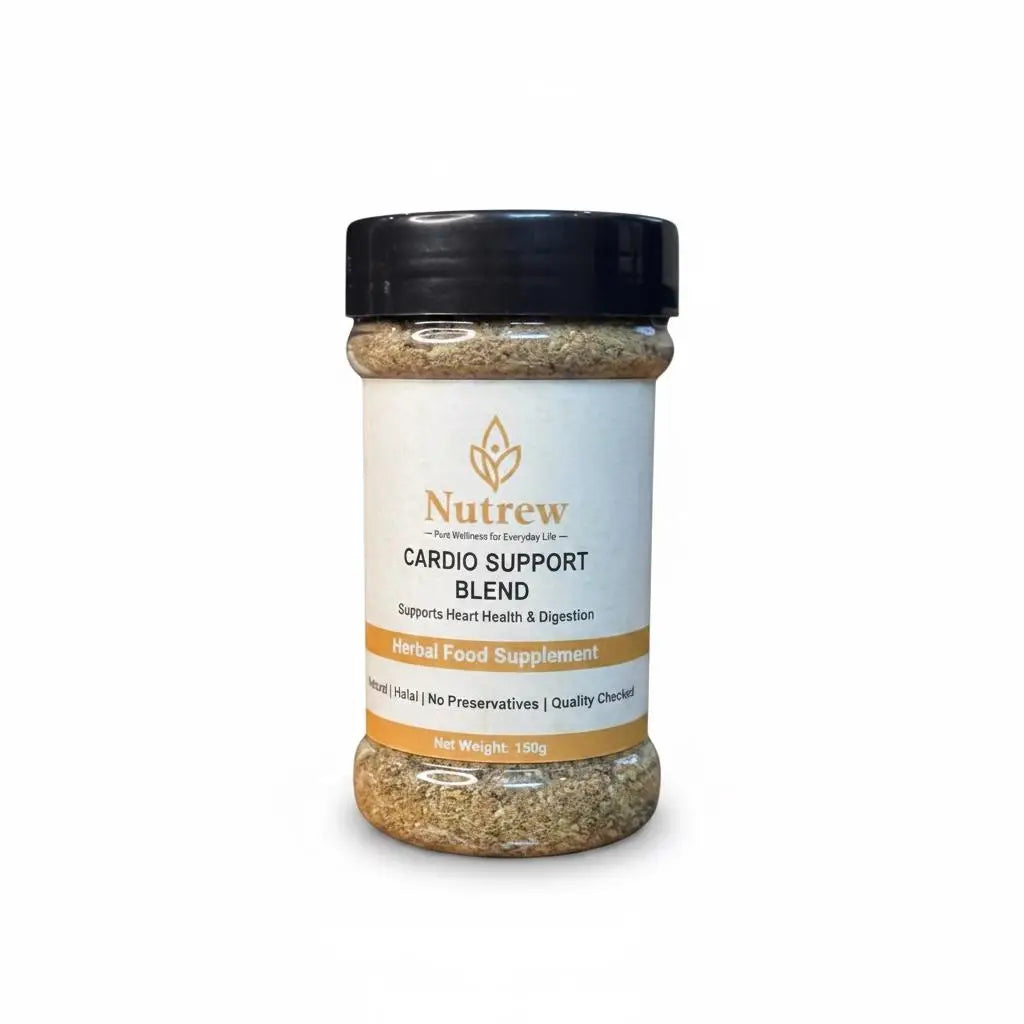 Nutrew Cardio Support Blend supplement jar on a white background